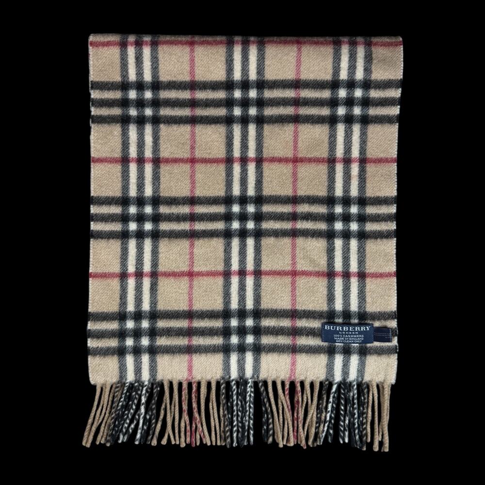 Burberry London 100% CASHMERE Classic Check Wool Plaid Scarf 55"/12"